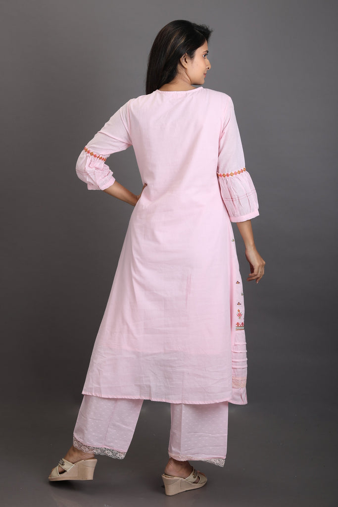 Buy Pink kota kurti with balloon sleeves paired with gathered bottom (set  of 2) at Amazon.in